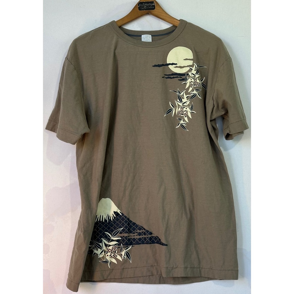 Kume JP Graphic T-Shirt Mt Fuji Moon Mens XXL Brown Sports Athleisure Classy